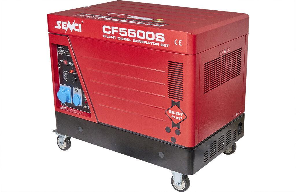 SENCI CF5500S dieselaggregat i lukket kabinett med transporthjul